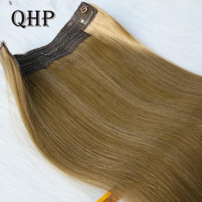 QHP 클립 인 원피스 인모 익스텐션, 브라질 생 버진 스트레이트, 두꺼운 긴 머리 끝, 18 인치-24 인치 30%